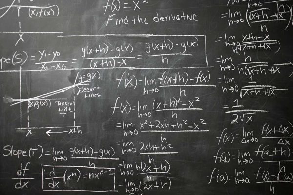 A chalkboard filled with calculus topic called limits. 